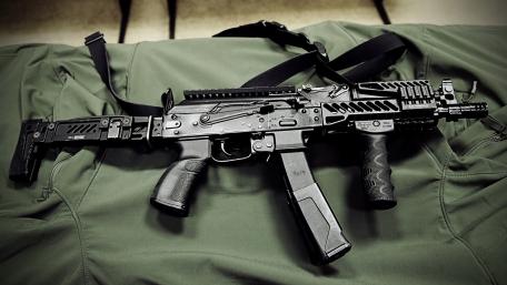 Tactical Firearm Display in Close-Up Detail wallpaper