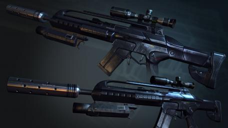 Futuristic Tactical Firearms Display wallpaper