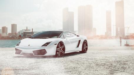 Sleek and Stunning Lamborghini Aventador in Urban Setting wallpaper