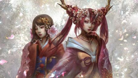Enchanting Fantasy Women in a Dreamlike Realm wallpaper