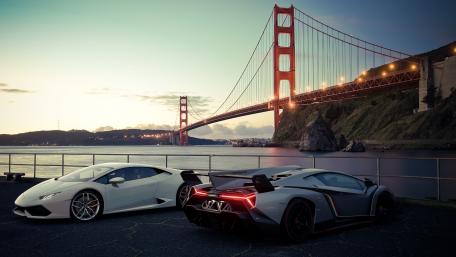 Lambos at Golden Gate Bridge wallpaper