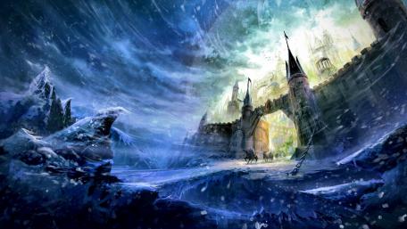 Majestic Castle in a Winter Wonderland wallpaper