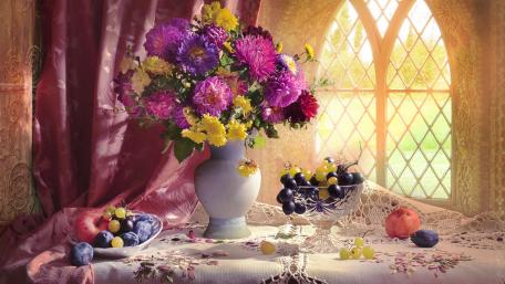 Vibrant Floral Arrangement Illuminated by Soft Light wallpaper