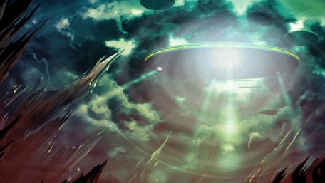 UFO Emergence in the Stormy Skies wallpaper