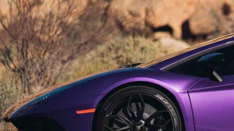 Purple Lamborghini Aventador in a Desert Landscape wallpaper