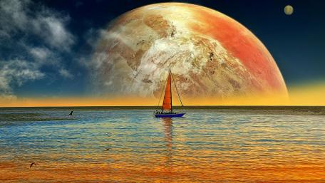 Sailing Under a Giant Moon wallpaper