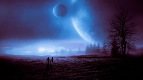 Mystical Journey Through a Futuristic Nightscape wallpaper