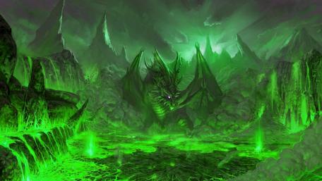 Mystical Green Dragon's Lair Fantasy Art wallpaper
