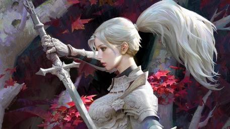 Warrior Maiden in Enchanted Forest wallpaper