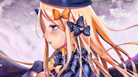 Dreamy Anime Girl with Long Blond Hair and Bows wallpaper