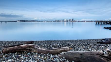 Serene Coastal Blue Hour View wallpaper