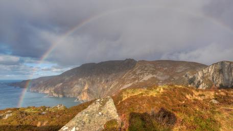 Stunning Rainbow Over Coastal Landscape wallpaper