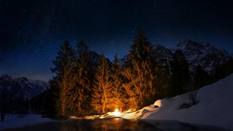 Starry Winter Night by the Campfire wallpaper