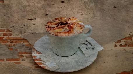 Coffee Artistry on Weathered Wall Background wallpaper