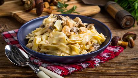 Pasta Delight with Mushrooms and Creamy Sauce wallpaper