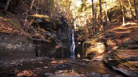 Serene Waterfall Amidst Lush Greenery wallpaper