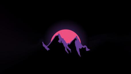 Retrowave mountains in the sunset wallpaper
