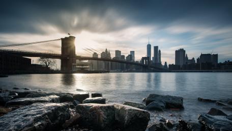 Manhattan Bridge from Main Street Park at night from Main Street Park at night wallpaper