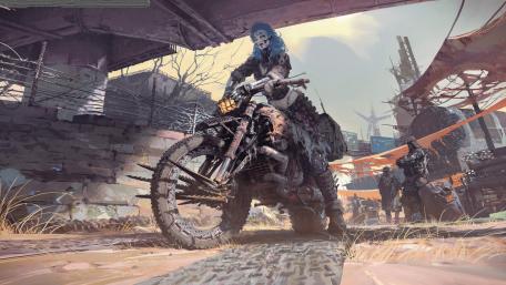 Cyberpunk Odyssey: Dystopian Rider in Motion wallpaper