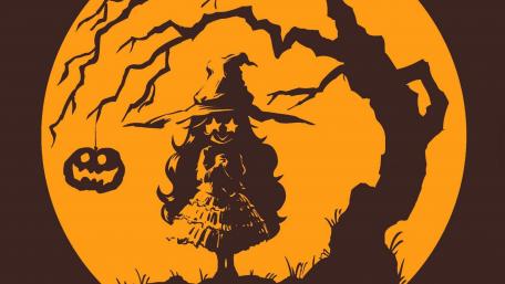 Spooky Witch Night Scene wallpaper