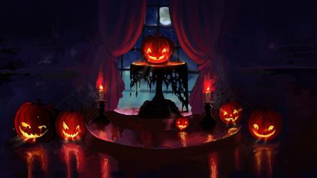 Spooky Halloween Night with Jack-o'-Lanterns and Candles wallpaper