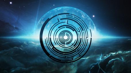 Mysterious Celestial Labyrinth in Blue Vortex Space wallpaper