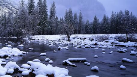 Serene Winter River Landscape wallpaper