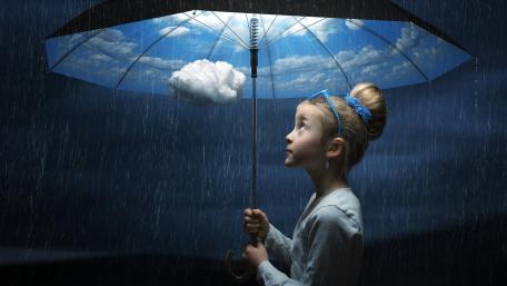 Little girl with umbrella Surrealist Art wallpaper
