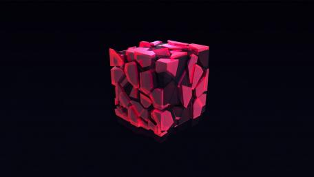 Fractured Red Cube in Dark Space wallpaper