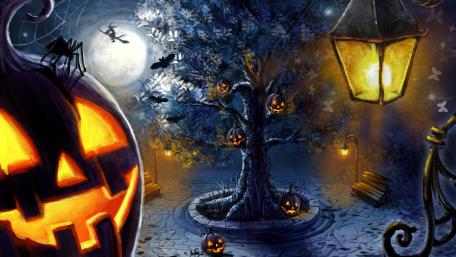 Haunted Halloween Night Scene wallpaper
