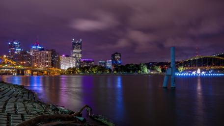 City Lights Reflecting on Water at Night wallpaper