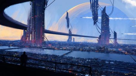 Cityscape of a Futuristic Metropolis wallpaper