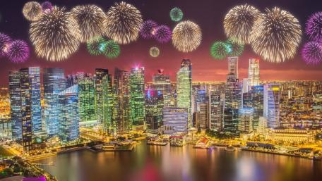 Fireworks from Sands SkyPark Observation Deck wallpaper