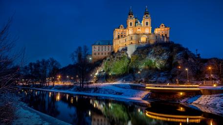 Melk Abbey at night wallpaper