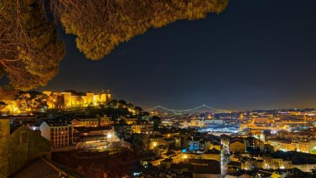 Stunning Nightscape of Lisbon's City Lights wallpaper