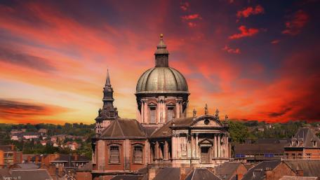 Stunning Cathedral Against a Pink Sky wallpaper