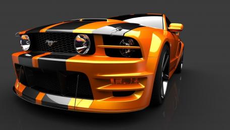 Sleek Orange Ford Mustang Dream Car Wallpaper wallpaper