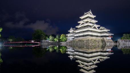Majestic Night Reflection of a Historic Castle wallpaper