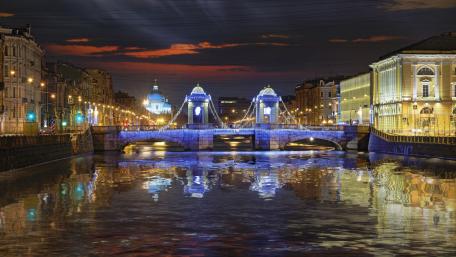 City Lights Reflected in Water at Dusk wallpaper