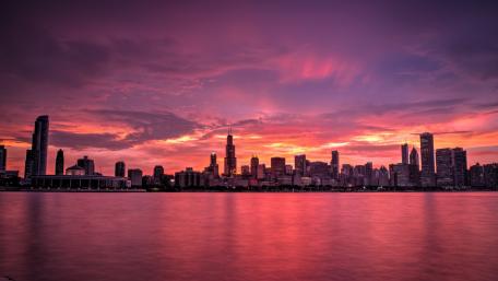 Purple Sunset Cityscape wallpaper