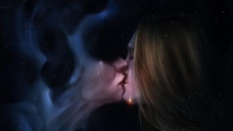 Celestial Kiss in the Night Sky wallpaper