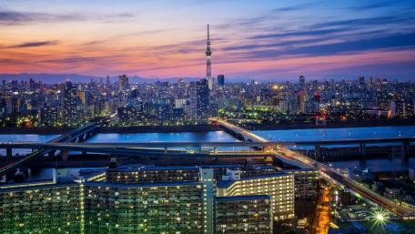 City Skyline at Dusk with Tower View wallpaper