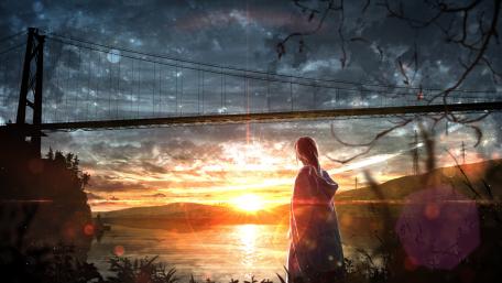 Sunset Serenity at the Suspension Bridge wallpaper