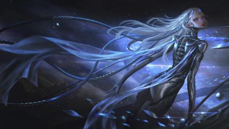 Futuristic Fantasy Cyborg in Ethereal Darkness wallpaper