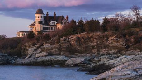 Charming Coastal Manor at Sunset wallpaper