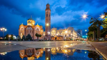 Cathedral of Christ the Saviour puddle reflection wallpaper