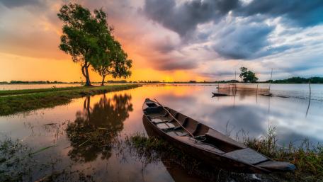 Serene Wetland Reflection at Dusk wallpaper