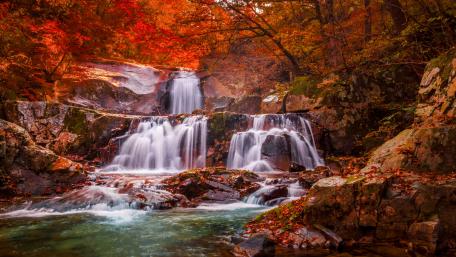 Autumn Serenity at the Waterfall wallpaper