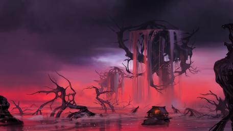 Pink fantasy landscape wallpaper