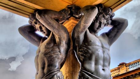 Atlas statue at the portico entrance of Hermitage Museum in Saint Petersburg, Russia wallpaper